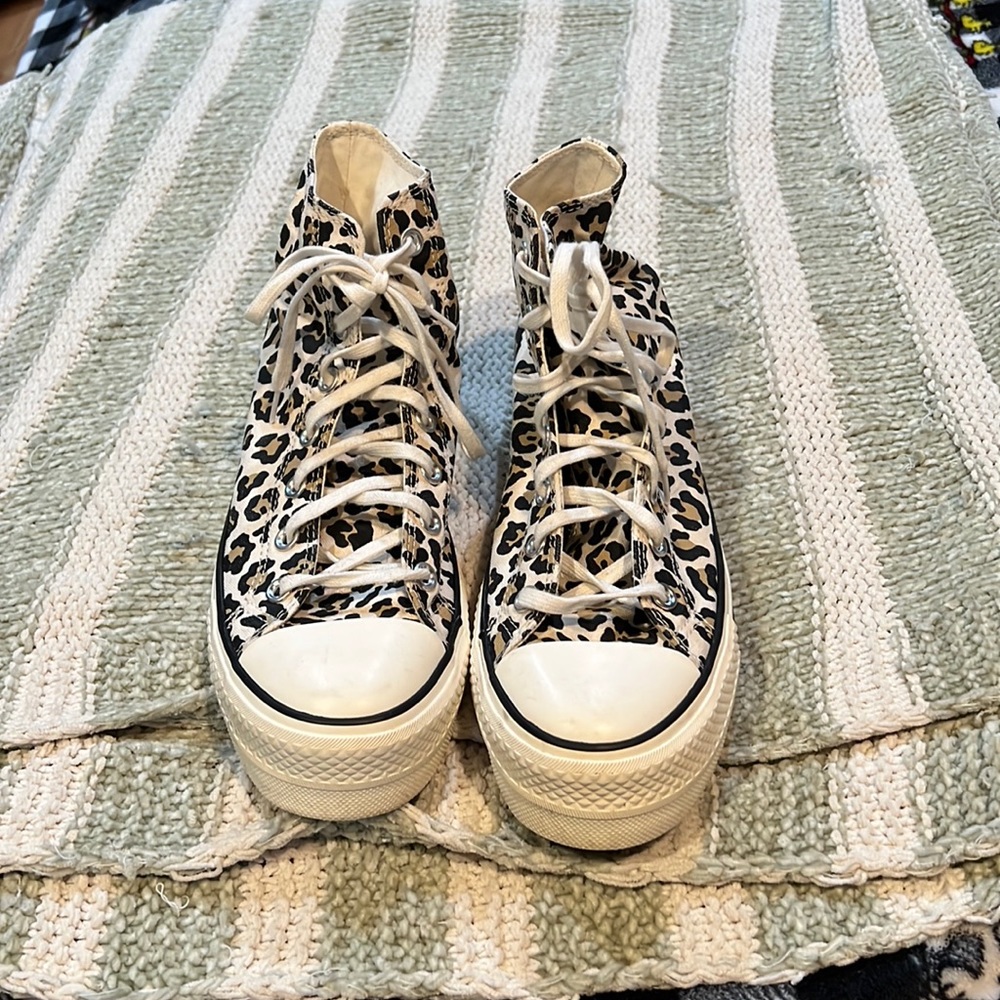 Cheetah print high top platform converse